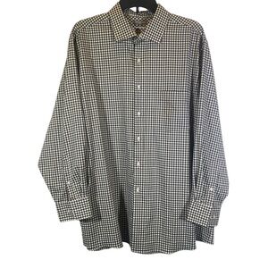 Van Heusen Flex Men's size 17.5 long sleeve button up shirt black white gingham